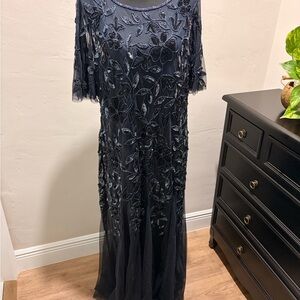 Adrianna Papell Navy Beaded Maxi Dress